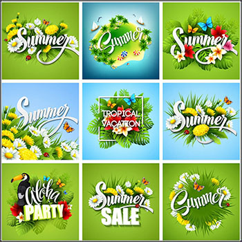 夏季商场促销打折花卉蝴蝶海报插画蚂蚁素材网矢量素材精选