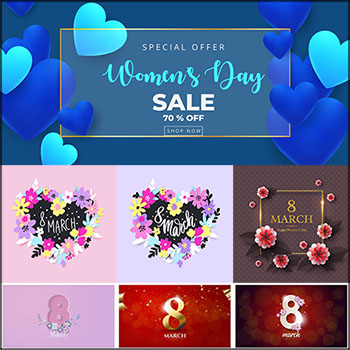 16款38妇女节数字8和花卉海报插图背景蚂蚁素材网矢量素材精选