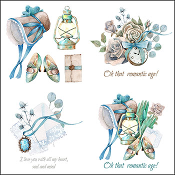 6款水彩花卉书本浪漫装饰素材矢量插画