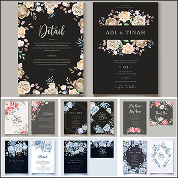 婚礼水彩花卉装饰请柬邀请函 卡片蚂蚁素材网矢量素材精选