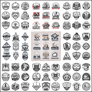 9套复古金融音乐农业机械汽车动物冒险等矢量LOGO标志