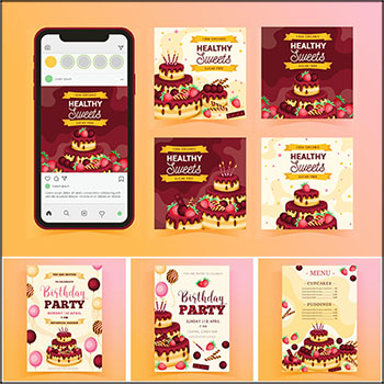 8款生日快乐蛋糕菜单促销打折网页APP横幅蚂蚁素材网矢量素材精选