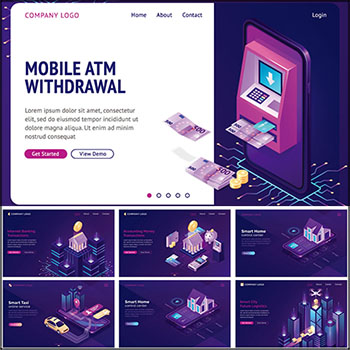 6款金融智能科技2.5D等距蚂蚁素材网矢量插图精选