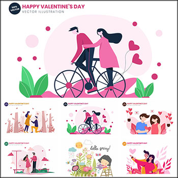 6款情人节恩爱情侣扁平化矢量插画