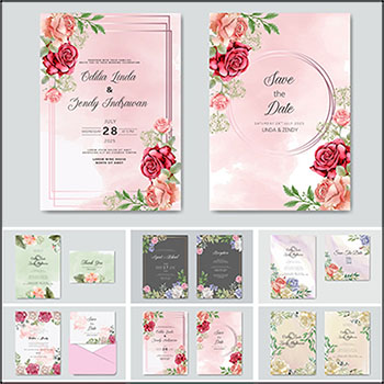 6款婚礼水彩花艺装饰邀请函请柬蚂蚁素材网矢量素材精选