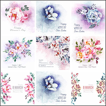 8款38妇女节水彩花卉矢量插画