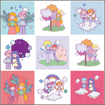 15款美丽可爱的卡通男孩女孩情人节矢量插画集