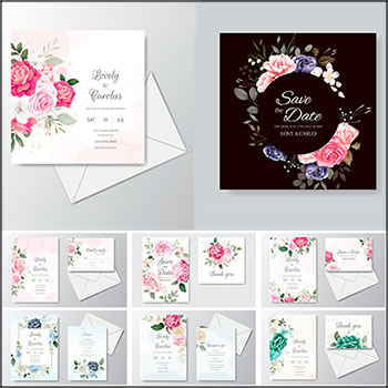 10款水彩花卉婚礼邀请卡请柬蚂蚁素材网矢量素材精选