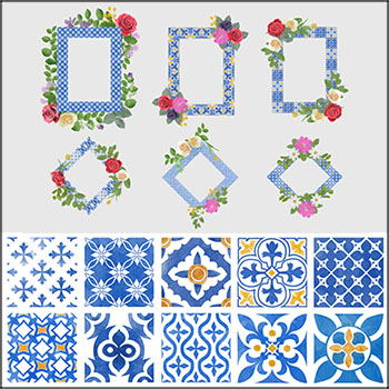 4套花卉图案边框画框蚂蚁素材网矢量素材精选