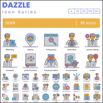65个GDPR通用数据保护条例图标蚂蚁素材网矢量素材精选