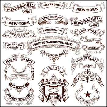 5套欧式古典飘带横幅婚礼贺卡边框装饰矢量图案