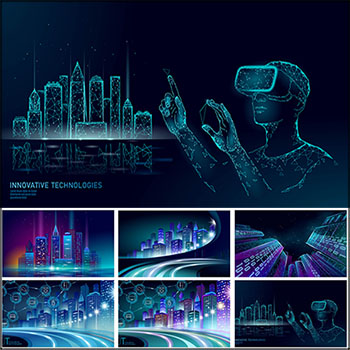 6款科技城市智慧城市场景蚂蚁素材网矢量插图精选