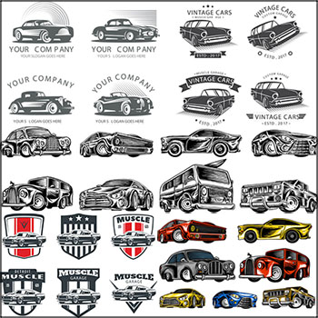 9套复古卡通汽车图标LOGO标志插图蚂蚁素材网矢量素材精选