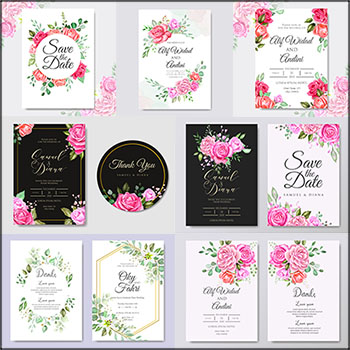 7套春季水彩花卉装饰邀请函邀请卡请柬蚂蚁素材网矢量模板精选