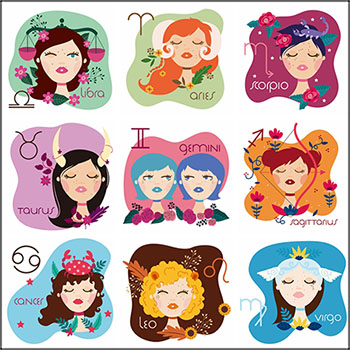 美丽卡通女人十二星座插画蚂蚁素材网矢量素材精选