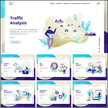 8款大数据媒体营销网站横幅矢量插画