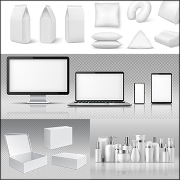 纸盒包装袋电脑显示器抱枕书本化妆品湿巾纸包装样机蚂蚁素材网矢量素材精选