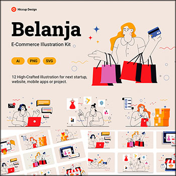 电子商务电商扁平化线条插画PNG/AI蚂蚁素材网矢量素材精选