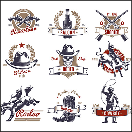 9款彩色牛仔竞技场LOGO图标徽标蚂蚁素材网矢量素材精选