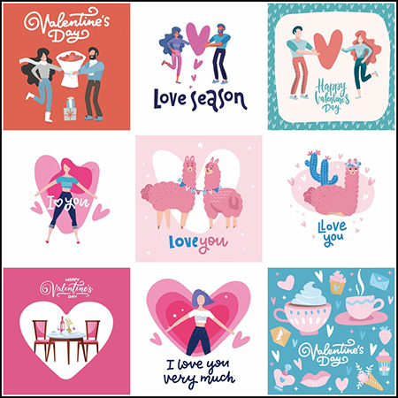 15款情人节卡通情侣人物羊驼插画蚂蚁素材网矢量素材精选