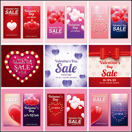 18款情人节促销打折横幅海报蚂蚁素材网矢量素材精选