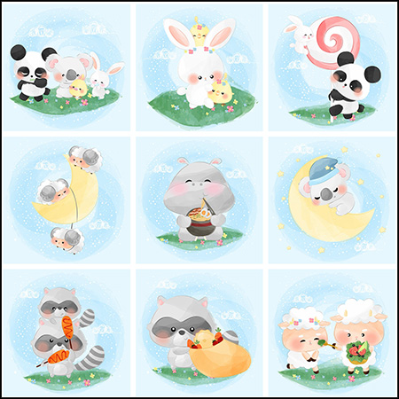 有趣可爱卡通动物水彩插图蚂蚁素材网矢量素材精选