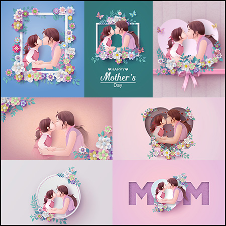 7款母亲节母女亲子插图蚂蚁素材网矢量素材精选
