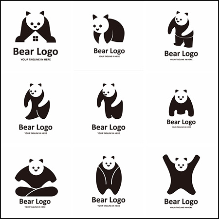 9款可爱卡通抽象熊猫logo图标蚂蚁素材网矢量素材精选