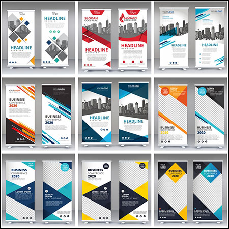 9款企业易拉宝企业宣传介绍展板蚂蚁素材网矢量模板精选