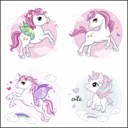 5款可爱卡通独角兽蚂蚁素材网矢量插图精选