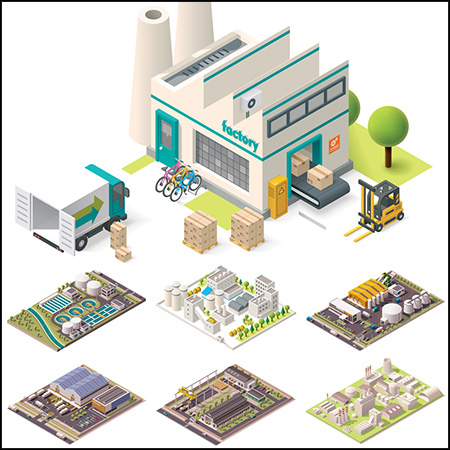 20款建筑工厂商业楼房2.5D等距插图