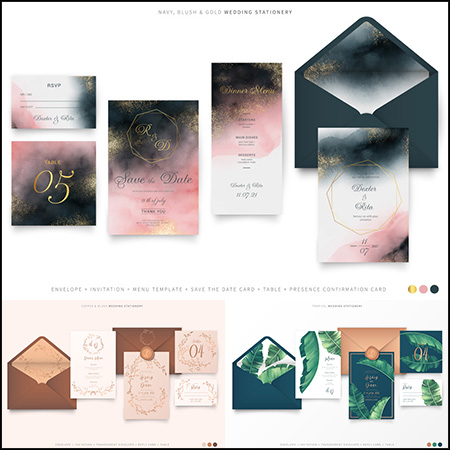 6套欧式花纹花卉装饰婚礼邀请卡邀请函蚂蚁素材网矢量模板精选