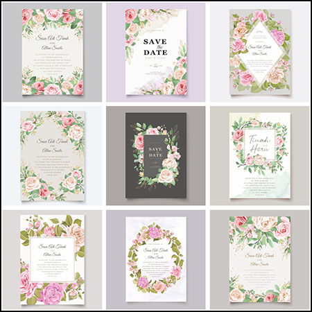 9款水彩花卉装饰婚礼邀请函邀请卡蚂蚁素材网矢量素材精选