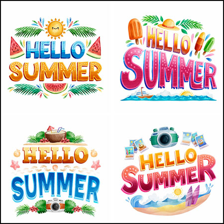 6款你好夏天夏季海报蚂蚁素材网矢量插图精选