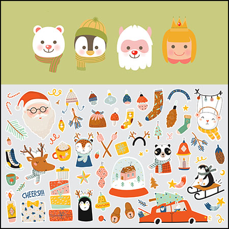 6款圣诞节素材冬季元素圣诞字体手绘图标蚂蚁素材网矢量素材精选