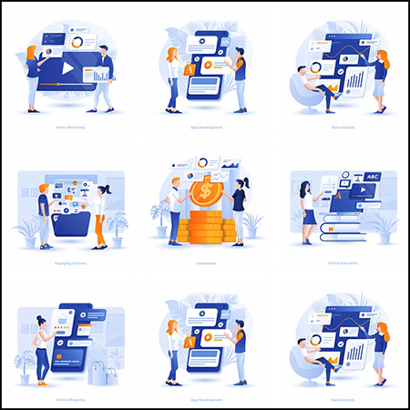 市场营销和广告在线业务蚂蚁素材网矢量插图精选