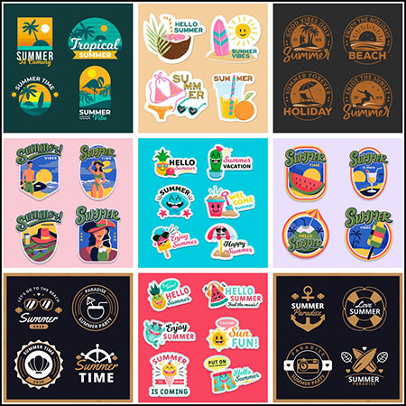 12套夏季渡假派对可爱水果运动贴图LOGO标志蚂蚁素材网矢量素材精选