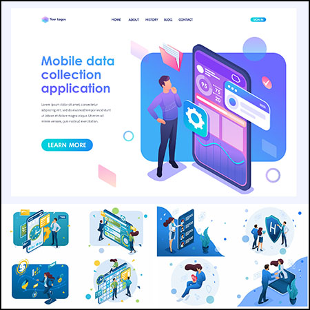 互联网办公职场商务人物场景2.5D等距蚂蚁素材网矢量插图精选