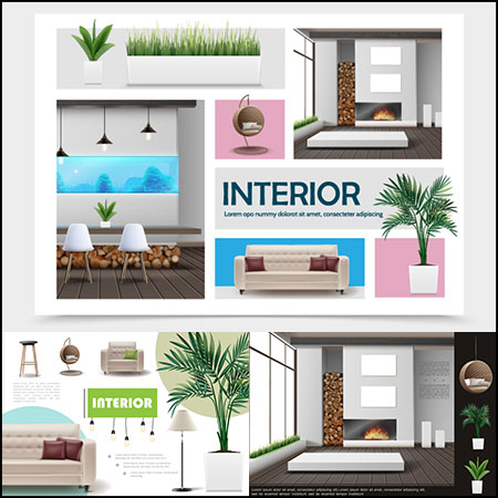 7款家装家具装饰海报蚂蚁素材网矢量插图精选