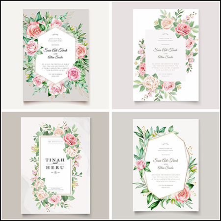 7款玫瑰花边装饰婚礼邀请函邀请卡蚂蚁素材网矢量素材精选