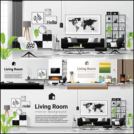 7款现代客厅厨房家具装饰横幅海报蚂蚁素材网矢量素材精选