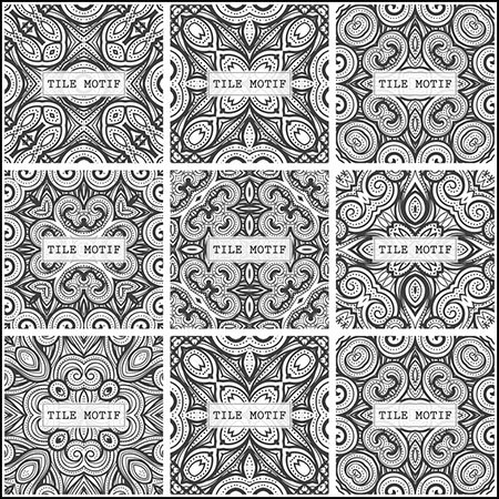 7款民族风格图案抽象瓷砖图案无缝背景蚂蚁素材网矢量素材精选
