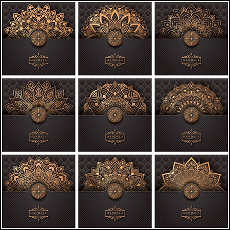 9款曼陀罗花纹图案装饰背景蚂蚁素材网矢量素材精选