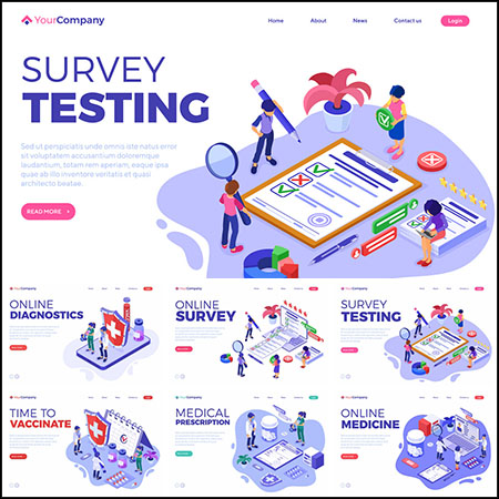 7款互联网医院在线诊疗APP平台2.5D等距插图蚂蚁素材网矢量素材精选