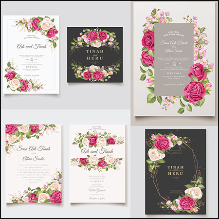 6款玫瑰花花环装饰婚礼邀请函邀请卡蚂蚁素材网矢量素材精选