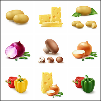 10款洋葱土豆奶酪香菇甜椒等蔬菜蚂蚁素材网矢量插图精选