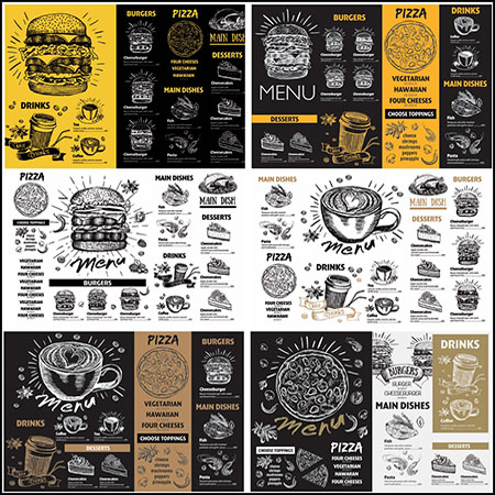 6套汉堡披萨快餐店点菜单蚂蚁素材网矢量模板精选