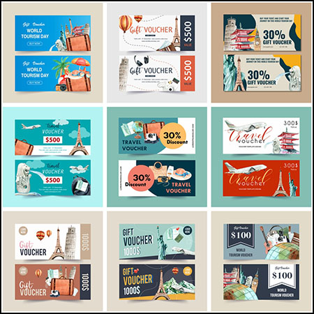 9套世界旅游渡假旅游票蚂蚁素材网矢量素材精选