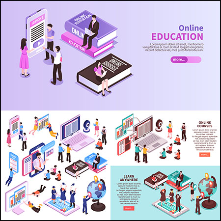 9套线上教育教学2.5D等距蚂蚁素材网矢量插图精选