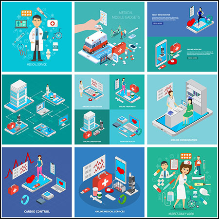 14款健身健康线上诊所互联网医院APP软件2.5D等距插图